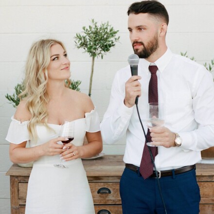 wedding couple giving speech and toast